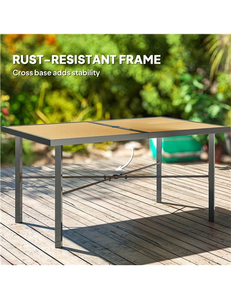 Outsunny Garden Table for 6, Outdoor Dining Table with 5cm Umbrella Hole, Wood Effect Top, Rust Resistant Frame, for Patio, Balc - pic 153480 | FastDaddyshop