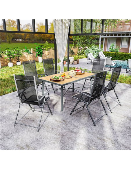Outsunny Garden Table for 6, Outdoor Dining Table with 5cm Umbrella Hole, Wood Effect Top, Rust Resistant Frame, for Patio, Balc - pic 153482 | FastDaddyshop