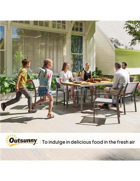 Outsunny Garden Table for 6, Outdoor Dining Table with 5cm Umbrella Hole, Wood Effect Top, Rust Resistant Frame, for Patio, Balc - pic 153483 | FastDaddyshop