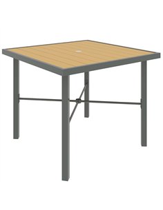 Outsunny Garden Table, 90cm Square Outdoor Patio Dining Table with 4.2 cm Umbrella Hole, Metal Frame, Wood Effect Top, for Terra