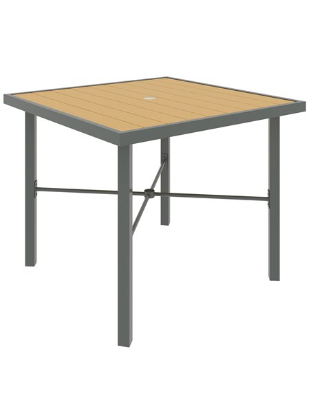 Outsunny Garden Table, 90cm Square Outdoor Patio Dining Table with 4.2 cm Umbrella Hole, Metal Frame, Wood Effect Top, for Terra - pic 153484 | FastDaddyshop