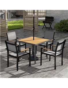 Outsunny Garden Table, 90cm Square Outdoor Patio Dining Table with 4.2 cm Umbrella Hole, Metal Frame, Wood Effect Top, for Terra 2