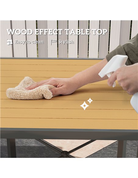 Outsunny Garden Table, 90cm Square Outdoor Patio Dining Table with 4.2 cm Umbrella Hole, Metal Frame, Wood Effect Top, for Terra - pic 153487 | FastDaddyshop