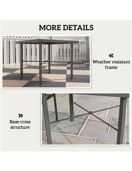 Outsunny Garden Table, 90cm Square Outdoor Patio Dining Table with 4.2 cm Umbrella Hole, Metal Frame, Wood Effect Top, for Terra - pic 153490 | FastDaddyshop