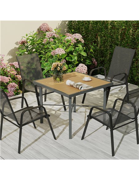 Outsunny Garden Table, 90cm Square Outdoor Patio Dining Table with 4.2 cm Umbrella Hole, Metal Frame, Wood Effect Top, for Terra - pic 153491 | FastDaddyshop