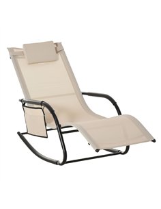 Outsunny Outdoor Garden Rocking Chair, Patio Sun Lounger Rocker Chair with Breathable Mesh Fabric, Removable Headrest Pillow, Ar