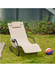 Outsunny Outdoor Garden Rocking Chair, Patio Sun Lounger Rocker Chair with Breathable Mesh Fabric, Removable Headrest Pillow, Ar 2