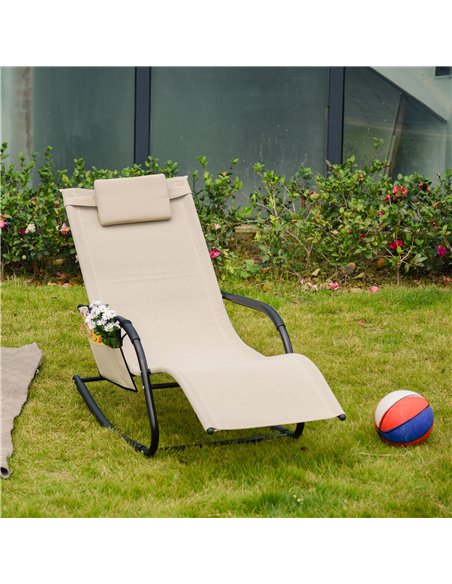 Outsunny Outdoor Garden Rocking Chair, Patio Sun Lounger Rocker Chair with Breathable Mesh Fabric, Removable Headrest Pillow, Ar - pic 153494 | FastDaddyshop
