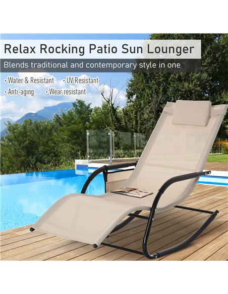 Outsunny Outdoor Garden Rocking Chair, Patio Sun Lounger Rocker Chair with Breathable Mesh Fabric, Removable Headrest Pillow, Ar - pic 153496 | FastDaddyshop