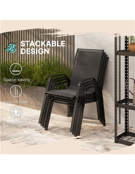 Outsunny Set of Four Stackable Mesh Seat Chairs - Black - pic 153506 | FastDaddyshop