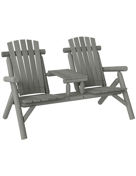 Outsunny Wood Patio Chair Bench 2 Seats w/ Centre Coffee Table, Garden Bench, Grey - pic 153511 | FastDaddyshop