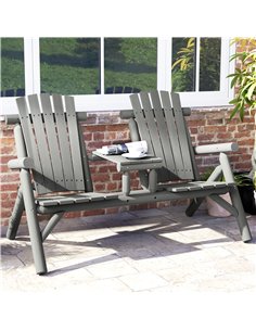 Outsunny Wood Patio Chair Bench 2 Seats w/ Centre Coffee Table, Garden Bench, Grey 2
