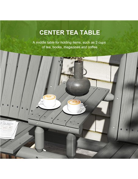 Outsunny Wood Patio Chair Bench 2 Seats w/ Centre Coffee Table, Garden Bench, Grey - pic 153516 | FastDaddyshop