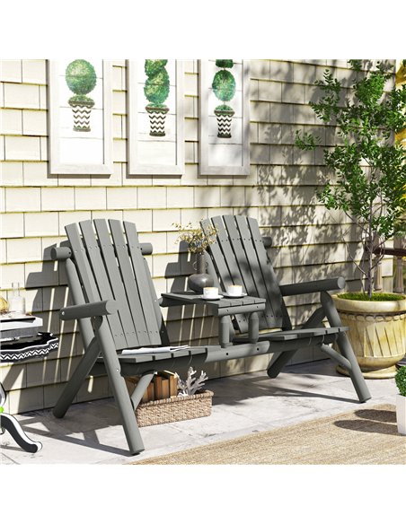 Outsunny Wood Patio Chair Bench 2 Seats w/ Centre Coffee Table, Garden Bench, Grey - pic 153518 | FastDaddyshop