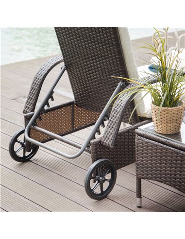 Outsunny Set of Two Rattan Sun Loungers with Side Table, Brown