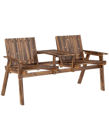 Outsunny 2-Seater Garden Bench with Table & Parasol Hole, Antique Loveseat for Porch, Patio, Carbonised Finish - pic 153520 | FastDaddyshop