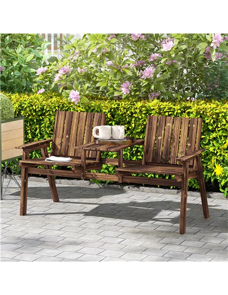 Outsunny 2-Seater Garden Bench with Table & Parasol Hole, Antique Loveseat for Porch, Patio, Carbonised Finish - pic 153521 | FastDaddyshop