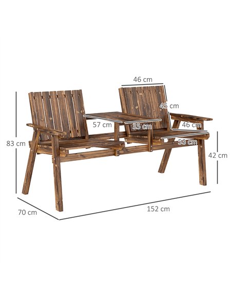 Outsunny 2-Seater Garden Bench with Table & Parasol Hole, Antique Loveseat for Porch, Patio, Carbonised Finish - pic 153522 | FastDaddyshop