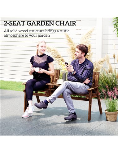 Outsunny 2-Seater Garden Bench with Table & Parasol Hole, Antique Loveseat for Porch, Patio, Carbonised Finish