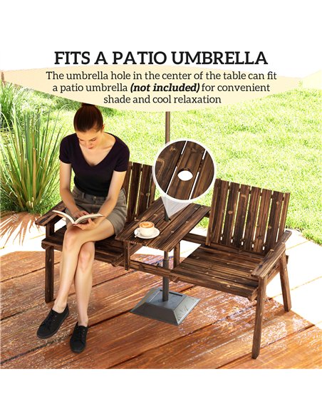 Outsunny 2-Seater Garden Bench with Table & Parasol Hole, Antique Loveseat for Porch, Patio, Carbonised Finish - pic 153524 | FastDaddyshop