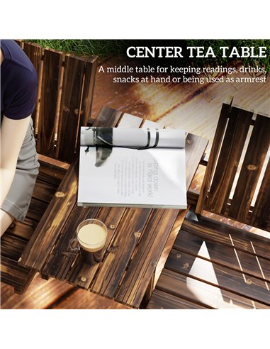 Outsunny 2-Seater Garden Bench with Table & Parasol Hole, Antique Loveseat for Porch, Patio, Carbonised Finish