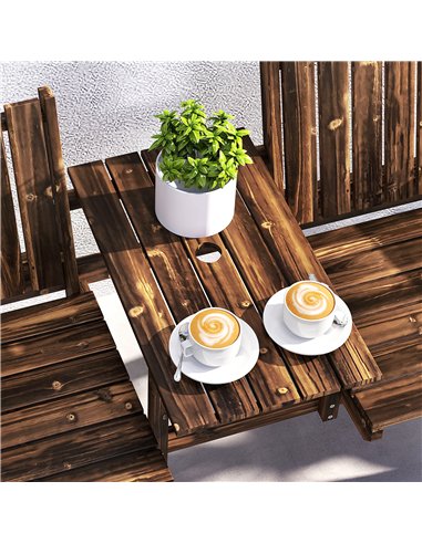 Outsunny 2-Seater Garden Bench with Table & Parasol Hole, Antique Loveseat for Porch, Patio, Carbonised Finish