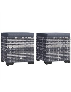 Outsunny Set of 2 Rattan Storage Ottoman, Outdoor Footstool with Removable Cushions, Garden Storage Seat for Balcony, Poolside, 