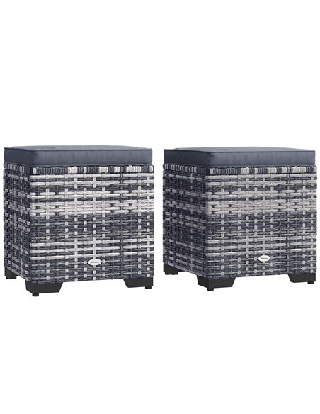 Outsunny Set of 2 Rattan Storage Ottoman, Outdoor Footstool with Removable Cushions, Garden Storage Seat for Balcony, Poolside,  - pic 153529 | FastDaddyshop