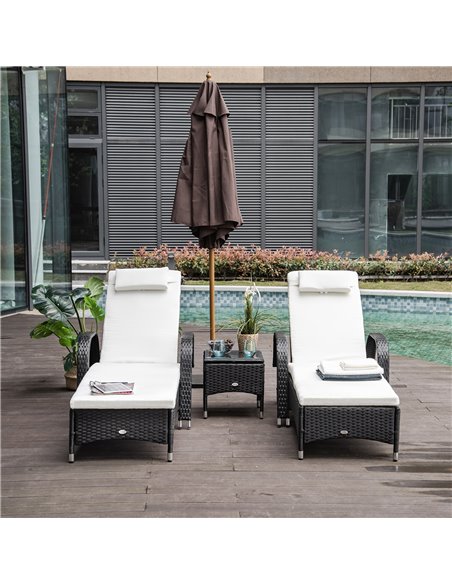 Outsunny Set of Two Rattan Sun Loungers with Side Table, Black - pic 15353 | FastDaddyshop