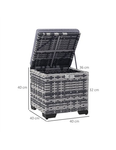 Outsunny Set of 2 Rattan Storage Ottoman, Outdoor Footstool with Removable Cushions, Garden Storage Seat for Balcony, Poolside, 