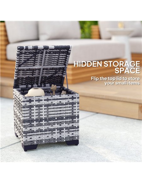 Outsunny Set of 2 Rattan Storage Ottoman, Outdoor Footstool with Removable Cushions, Garden Storage Seat for Balcony, Poolside,  - pic 153532 | FastDaddyshop