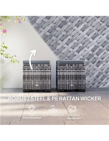 Outsunny Set of 2 Rattan Storage Ottoman, Outdoor Footstool with Removable Cushions, Garden Storage Seat for Balcony, Poolside, 