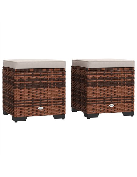Outsunny Set of 2 Rattan Storage Ottoman, Outdoor Footstool with Removable Cushions, Garden Storage Seat for Balcony, Poolside,  - pic 153538 | FastDaddyshop