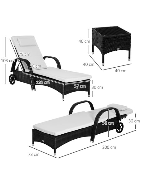 Outsunny Set of Two Rattan Sun Loungers with Side Table, Black - pic 15354 | FastDaddyshop