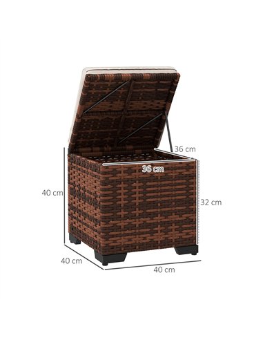 Outsunny Set of 2 Rattan Storage Ottoman, Outdoor Footstool with Removable Cushions, Garden Storage Seat for Balcony, Poolside, 