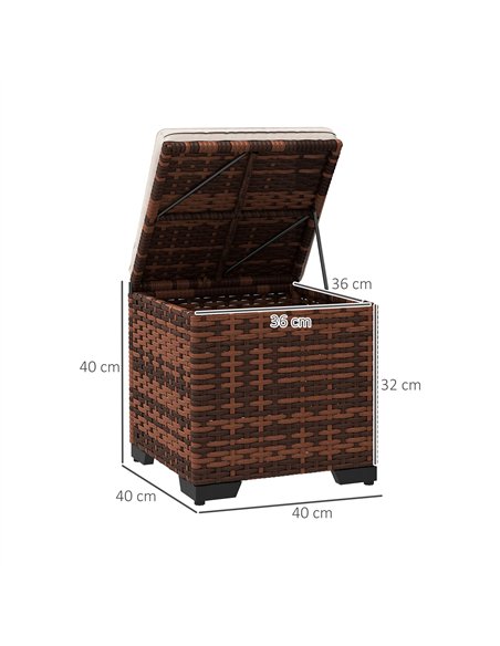 Outsunny Set of 2 Rattan Storage Ottoman, Outdoor Footstool with Removable Cushions, Garden Storage Seat for Balcony, Poolside,  - pic 153540 | FastDaddyshop