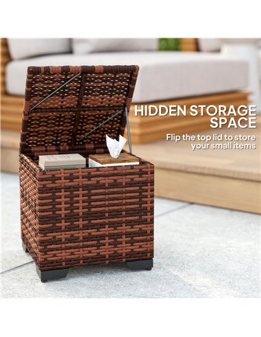Outsunny Set of 2 Rattan Storage Ottoman, Outdoor Footstool with Removable Cushions, Garden Storage Seat for Balcony, Poolside, 
