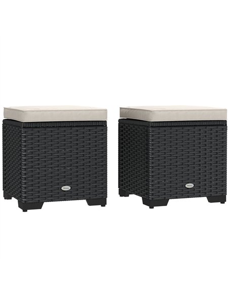 Outsunny Set of 2 Rattan Storage Ottoman, Outdoor Footstool with Removable Cushions, Garden Storage Seat for Balcony, Poolside,  - pic 153547 | FastDaddyshop