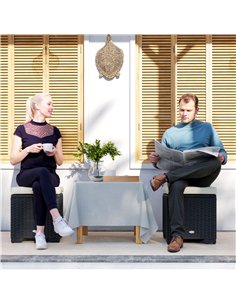 Outsunny Set of 2 Rattan Storage Ottoman, Outdoor Footstool with Removable Cushions, Garden Storage Seat for Balcony, Poolside,  2