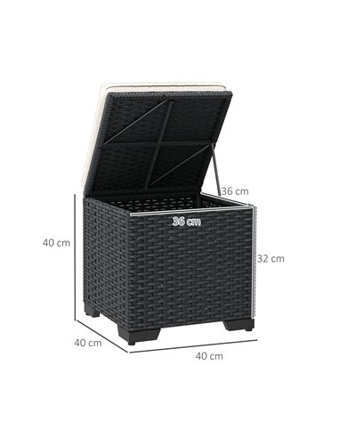 Outsunny Set of 2 Rattan Storage Ottoman, Outdoor Footstool with Removable Cushions, Garden Storage Seat for Balcony, Poolside, 