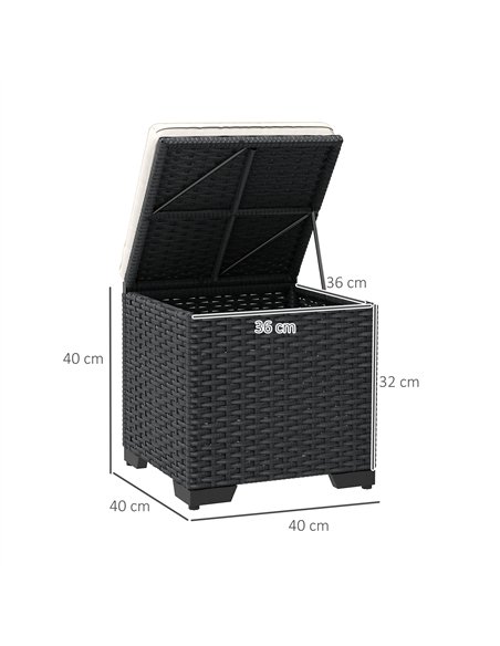 Outsunny Set of 2 Rattan Storage Ottoman, Outdoor Footstool with Removable Cushions, Garden Storage Seat for Balcony, Poolside,  - pic 153549 | FastDaddyshop