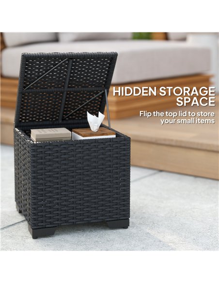 Outsunny Set of 2 Rattan Storage Ottoman, Outdoor Footstool with Removable Cushions, Garden Storage Seat for Balcony, Poolside,  - pic 153550 | FastDaddyshop