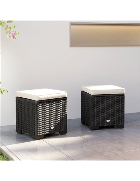 Outsunny Set of 2 Rattan Storage Ottoman, Outdoor Footstool with Removable Cushions, Garden Storage Seat for Balcony, Poolside,  - pic 153555 | FastDaddyshop