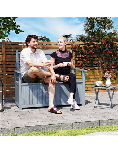 Outsunny Two-Seater Wooden Storage Bench - Grey