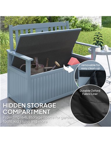 Outsunny Two-Seater Wooden Storage Bench - Grey