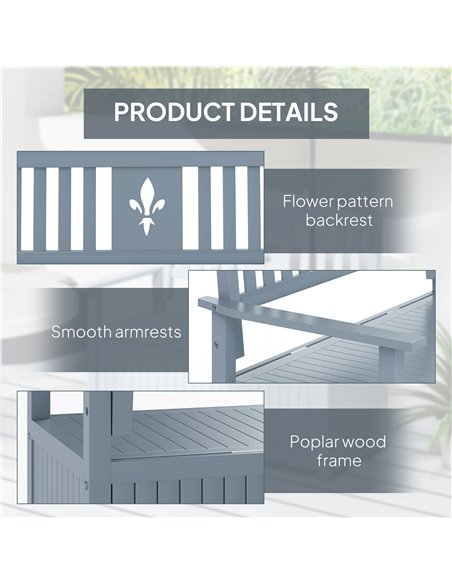 Outsunny Two-Seater Wooden Storage Bench - Grey - pic 153561 | FastDaddyshop
