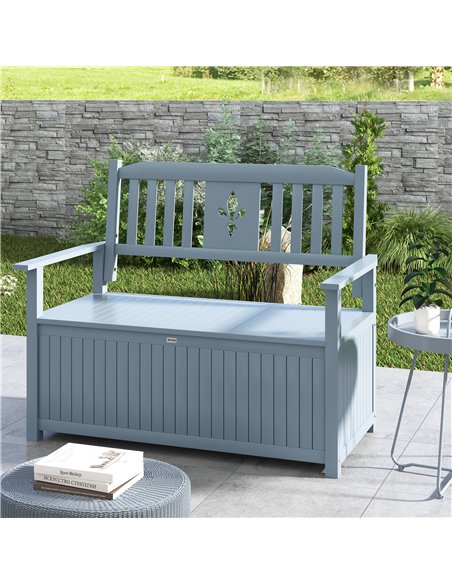Outsunny Two-Seater Wooden Storage Bench - Grey - pic 153562 | FastDaddyshop