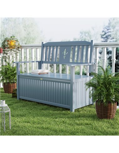 Outsunny Two-Seater Wooden Storage Bench - Grey