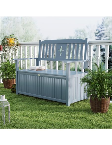 Outsunny Two-Seater Wooden Storage Bench - Grey - pic 153564 | FastDaddyshop
