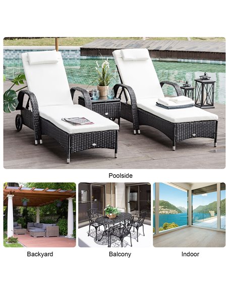 Outsunny Set of Two Rattan Sun Loungers with Side Table, Black - pic 15357 | FastDaddyshop